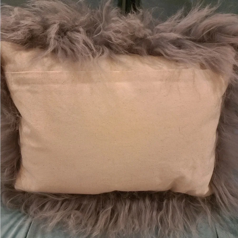 West Elm Mongolian Lamb Fur Throw Pillow Cover Pearl Gray 12 X 16